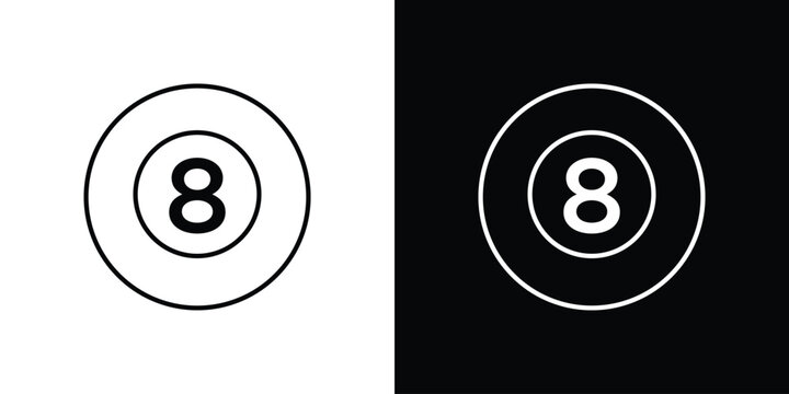 Pool 8 ball icon outlined in black and white. Editable icons