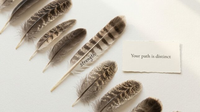 Feathers with inspiring word strength and motivational message