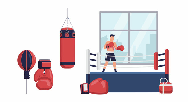 A man in a boxing ring with equipment