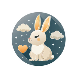Obraz premium Cute cartoon rabbit with heart and stars illustration