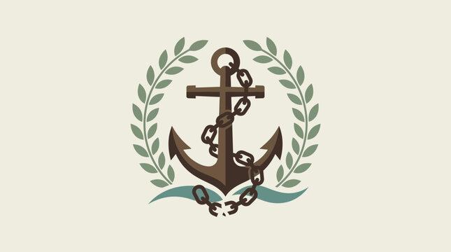 Nautical Anchor Emblem with Laurel Wreath and Broken Chain