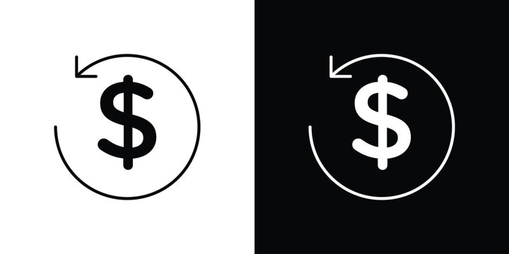 Refund icon outlined in black and white. Editable icons