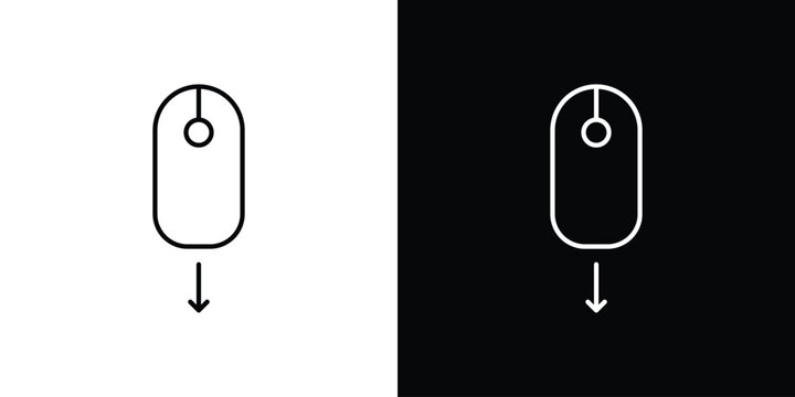 Scroll down computer mouse icon outlined in black and white. Editable icons