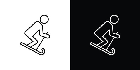 Skiing icon outlined in black and white. Editable icons © Sabrin