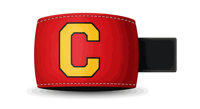 Red captains armband with yellow letter c for sports leadership