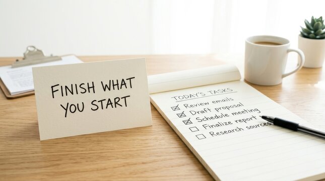 Motivational message and to do list on a clean desk