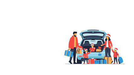 Fototapeta premium Family packing car for road trip with luggage and bags