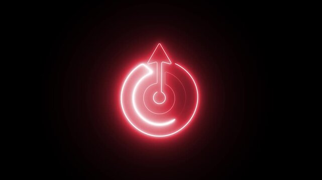An animated red neon target with an upward arrow drawn in a continuous single line light effect on a black background, symbolizing growth and success.