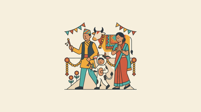 Nepali Family Celebrating Kukur Tihar and Gai Tihar Festival