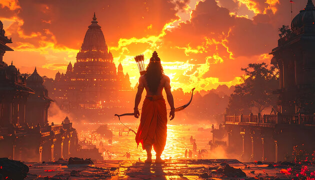 Lord shri ram jee with golden susnet temple view