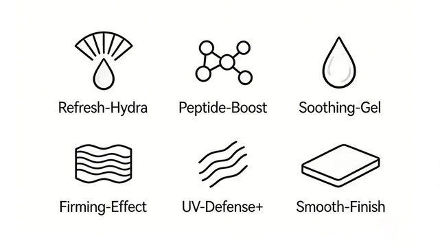 The polypeptide repair and skin care line icon represents moisturizing, firming, sunscreen, soothing and rejuvenating. It is suitable for anti-aging repair and skin care products.
