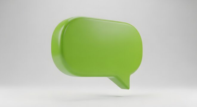 A single, three-dimensional, rounded green speech bubble floating against a plain, neutral light gray background, rendered with smooth surfaces and soft shadows to create a clean, minimal look
