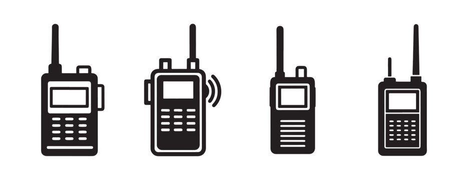 walkie talkies with antennas on white background for communication and technology concepts  various radio transceiver devices
