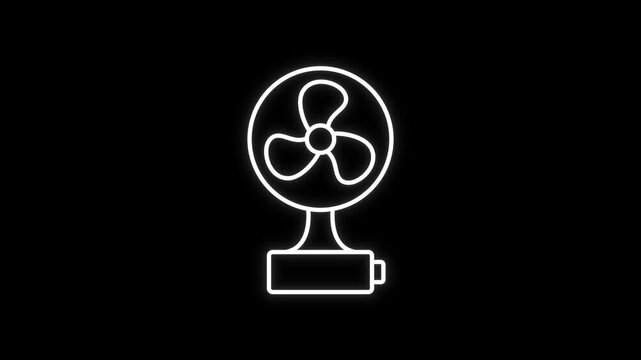 Electric Desk Fan Spinning Fast with Green Battery Charging Progress Indicator Line on Black Background