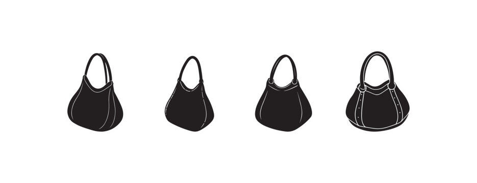 handbag designs with white outlines on white background for fashion illustration