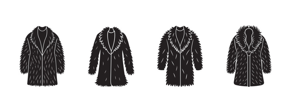 fur coats in black and white on white background  various styles and textures