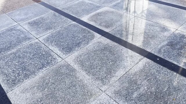 Modern Exterior Paving with Grey Stone Tile and Pebble Wash Pattern