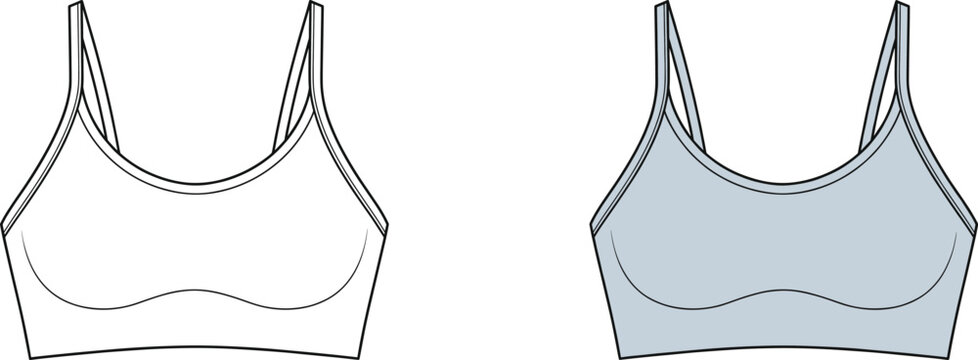 Women spaghetti strap sports bra bralette sketch, cad drawing flat vector illustration