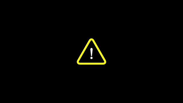 Animated caution sign with flashing exclamation mark icon on a Black background.