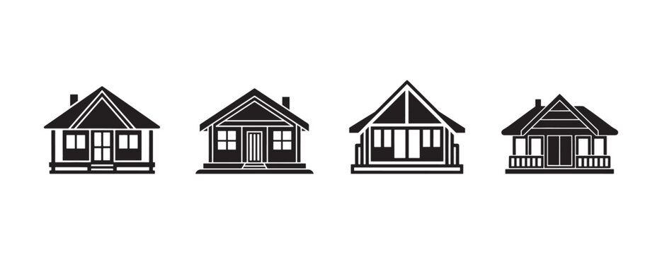 house silhouettes with gabled roofs and porches  isolated on white background