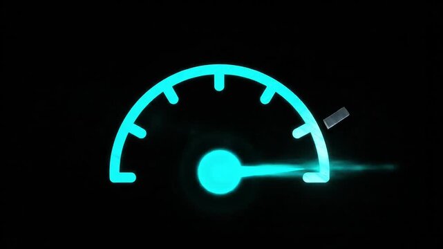 Futuristic speedometer gauge with glowing cyan on dark background