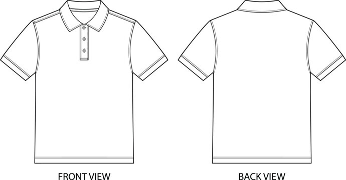 Men polo shirt front and back view sketch, cad drawing flat vector illustration