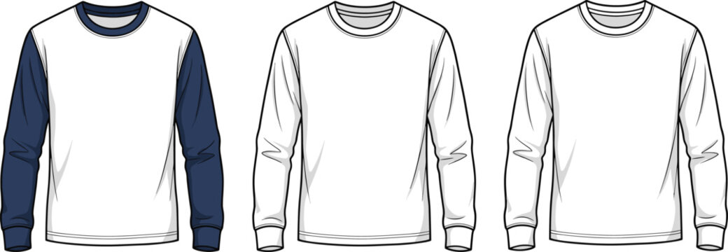 Men long sleeve sweatshirt raglan tee vector sketch, cad drawing flat vector illustration
