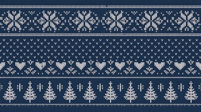 Seamless Christmas knitted pattern with trees and hearts