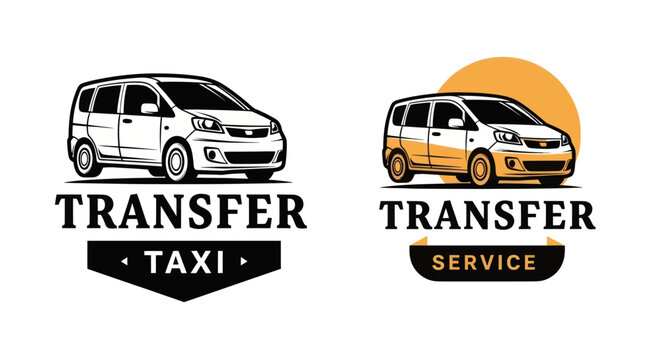 Taxi and transfer service logos with vans on white background