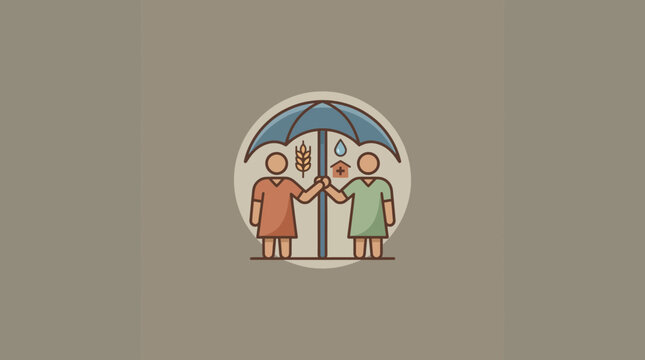 People Under Umbrella Representing Community Support and Basic Human Needs
