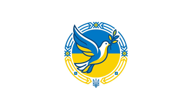 Peace Dove Icon with Ukraine Flag Colors and Emblem
