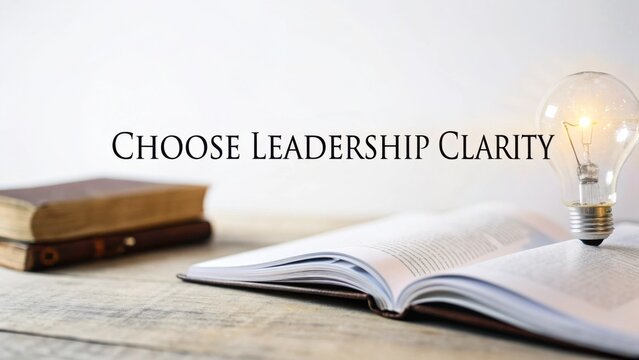 Choose Leadership Clarity with Open Book and Light Bulb Symbolizing Ideas and Knowledge for Inspirational Learning and Growth