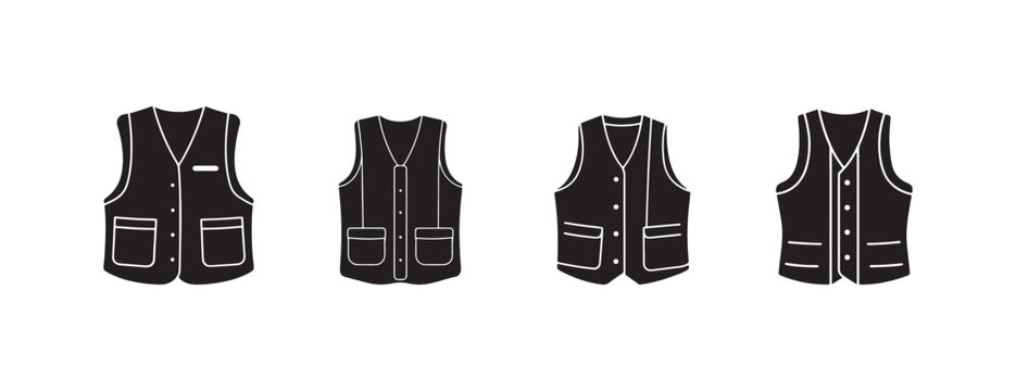 sleeveless jackets with white outlines in different views and styles  various vest designs for fashion and functionality