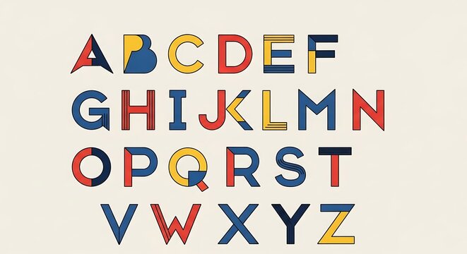 Colorful geometric alphabet letters in clean modern design