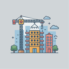 Fototapeta premium Colorful cityscape with construction crane and buildings