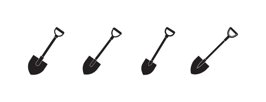  shovels including round square pointed and flat blades ideal for gardening construction and digging tasks isolated on transparent background