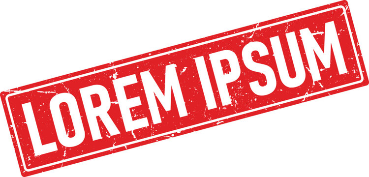 Distressed rectangular red rubber stamp impression with the placeholder text Lorem Ipsum in bold white letters