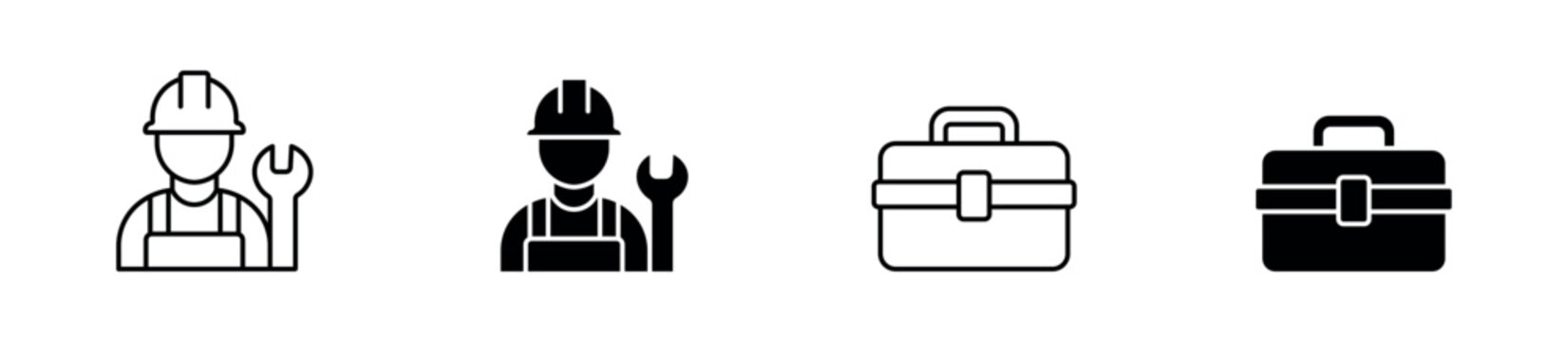 Handyman and Toolbox Icon Set. Maintenance Service, Repair Work and Professional Technician Icons. Vector Illustration.