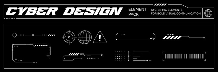 Cyberpunk aesthetic retro HUD interface elements with futuristic techwear frames Retro futurism webpunk sci fi overlays and digital UI components © Lil