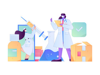 Fototapeta premium Medical characters fighting the epidemic flat vector concept operation hand drawn illustration 
