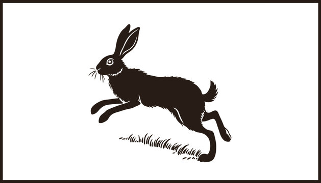 Jumping hare silhouette black and white minimalist animal graphic