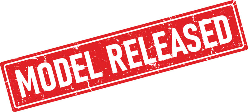 Model Released rubber stamp effect in red ink with rough texture over white background