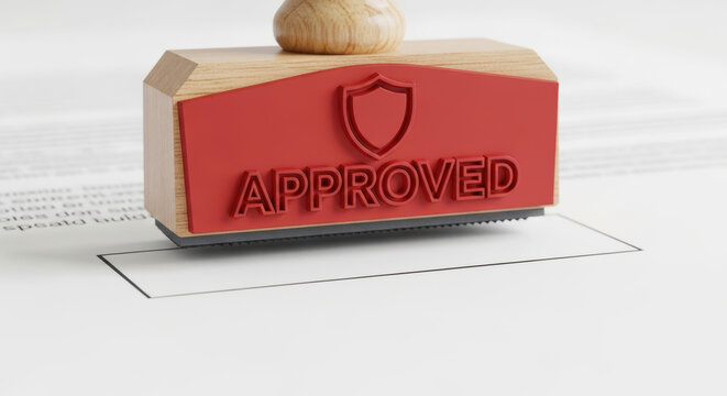 Approved stamp on paper with artificial intelligence governance concept for secure authorization and official validation