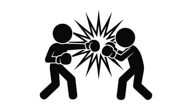 Boxing match stick figure icons fighters fighting competition