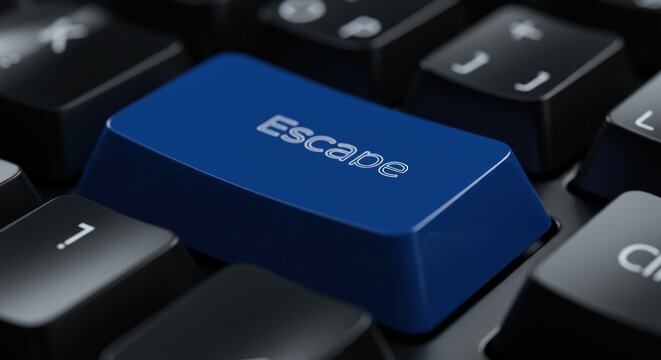 Blue escape key on keyboard.