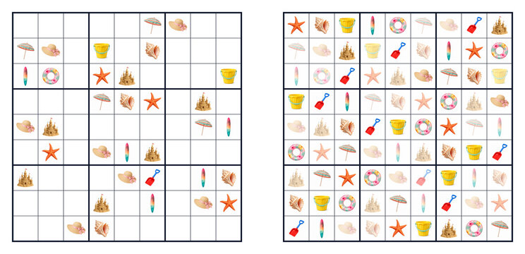 Sudoku game with cute summer icons easy