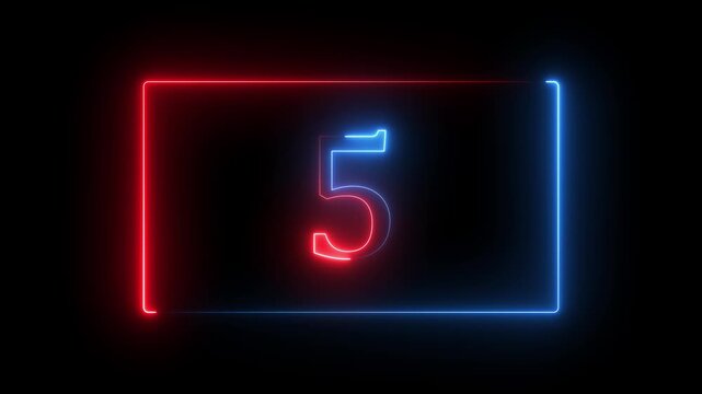 10 second neon countdown timer animation with neon number text from 10 to 0 with interesting neon frame animation.Motion graphic of concept neon number text glowing animation 4k video