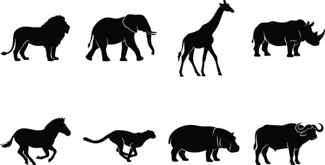African Wildlife Animal Silhouette Collection with Lion Elephant Giraffe Rhino and BuffaloAfrican Wildlife Animal Silhouette Collection with Lion Elephant Giraffe Rhino and Buffalo © Md
