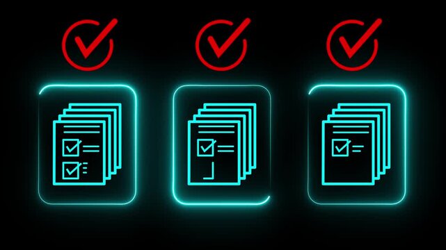 Legal document approval process idea on the transparent Automated workflow management solution. Online document review black background.Motion graphic of concept animation 4k video