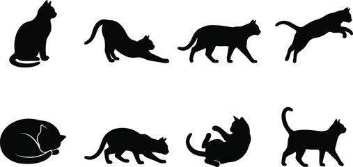 Obraz premium Cat Silhouette Collection with Sitting Walking Playing Sleeping and Jumping PosesCat Silhouette Collection with Sitting Walking Playing Sleeping and Jumping Poses